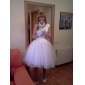 Audrey Hepburn Funny Face Ball Gown Bateau Knee-length Satin Tulle Wedding Dress