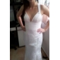 Trumpet/Mermaid V-neck  Court Train Lace And Chiffon Wedding Dress 