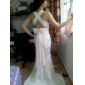 Trumpet/Mermaid V-neck  Court Train Lace And Chiffon Wedding Dress 