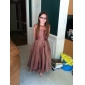 A-line Jewel Knee-length Organza Over Taffeta Junior Bridesmaid Dress 