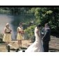 A-line Square Knee-length Satin Bridesmaid/ Wedding Party Dress