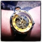 Unisex PU Analog Mechanical Fashionable Watch (Gold)