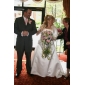 A-line Spaghetti Straps Chapel Train Satin Wedding Dress with A Wrap