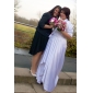 A-line Jewel Asymmetrical Stretch Satin Organza Evening Dress