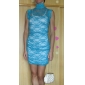 Women's Blue Elegant Floral Mesh Lace Dress(Bust:86-102cm Waist:58-79cm Hip:90-104cm length:85cm)