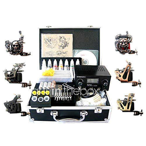 Tattoo Kit Pro 6 Guns Power Tip Needles Skin Ink Supply - US$ 168.41