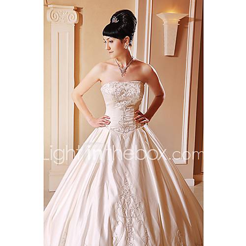 Ball Gown Sweetheart Royal Length Train Satin Designer Wedding Dress 
