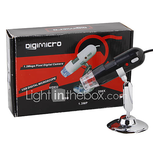 DigiMicro 1.3MP 200x digitaler Zoom USB-Mikroskop mit 8-LED-Beleuchtung