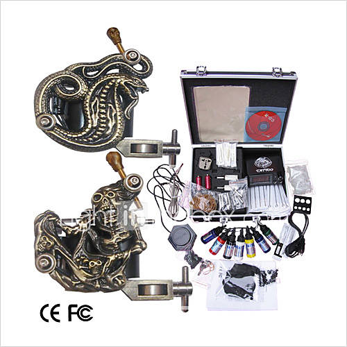 Tattoo Kit Set includes:2 x Professional stainless steel machines (gun) for shader and liner (10 coil wraps not cheap 8 wraps)1 Top Quality Aluminum 