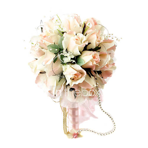 Elegant Champagne Round Wedding Bouquet Bridal Bouquet With Chiffon Beads