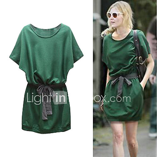 KIRSTEN DUNST Style / Bat Short Sleeves Round Neckline With Belt Dress / Women's Dresses (FF-1801BF011-0853)