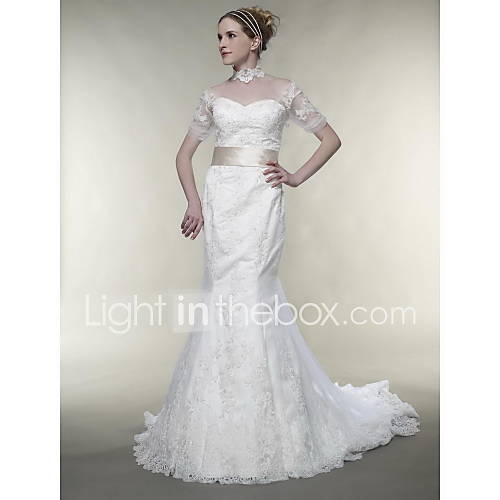 travellers wedding dress. Trumpet/ Mermaid Sweetheart Court Train Lace Over Satin Wedding Dresses