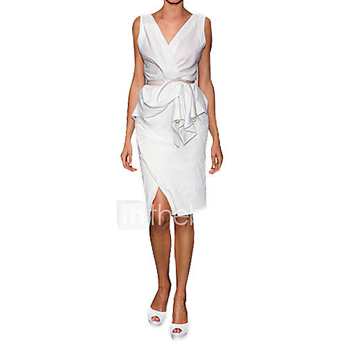 RUNWAY Style 100 Linen Sleeveless Overlapped Belted Ruffle Dress 