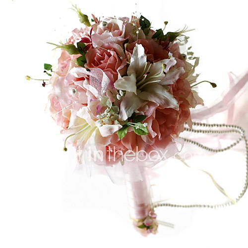 Elegant Champagne Silk Rose And Lily With Chiffon Decoration Round Wedding 