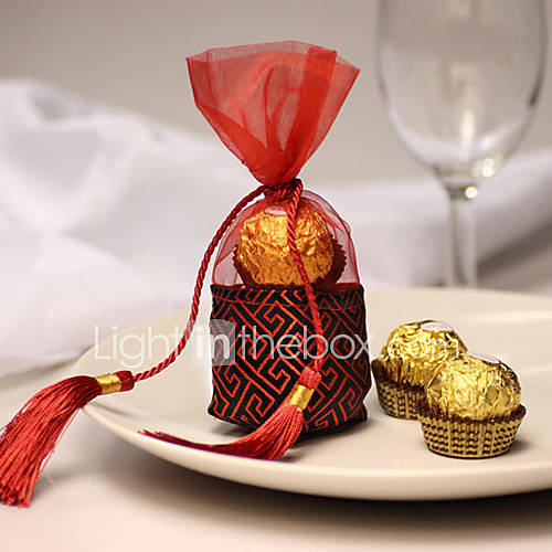 Asian Style Organza Wedding Favor Bag With Tassel Set of 12 