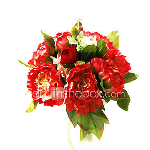 Elegant Silk Peony With Chiffon Decoration Round Wedding Bouquet