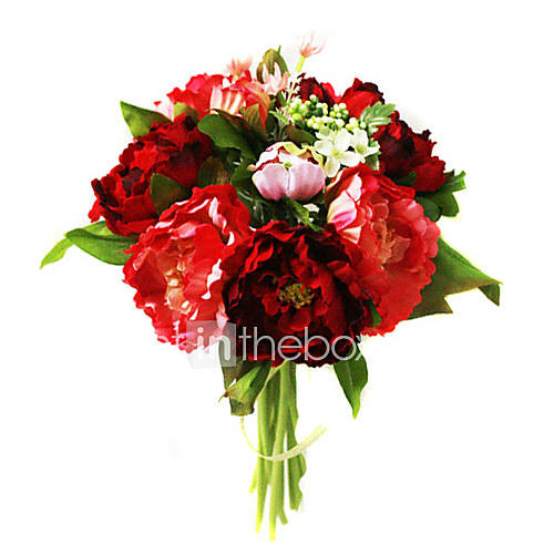 Elegant Silk Peony With Chiffon Decoration Round Wedding Bouquet 