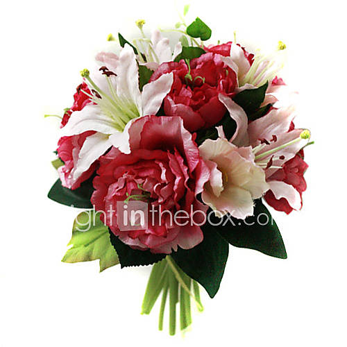 Elegant Silk Hibiscus and Lily With Chiffon Decoration Round Wedding Bouquet