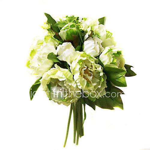 Elegant Silk Peony With Chiffon Decoration Round Wedding Bouquet 