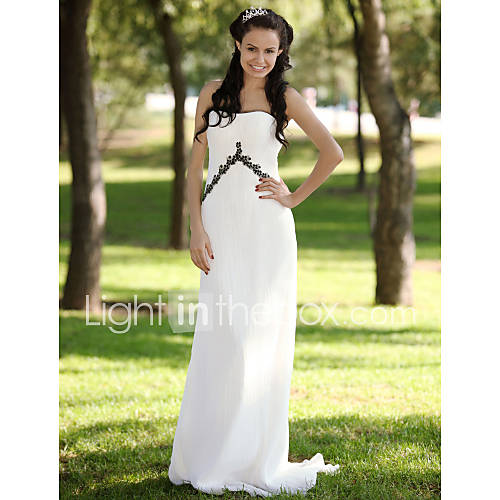 Sheath / Column Sweetheart Court Train Chiffon Satin Wedding Dress (FSY02270)