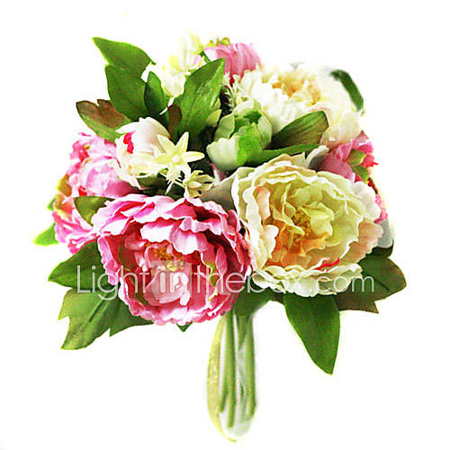 Elegant Silk Peony With Chiffon Decoration Round Wedding Bouquet 