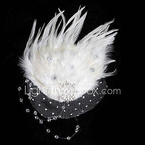 Gorgeous Feather Rhinestone Net Wedding Bridal Headpiece Headband