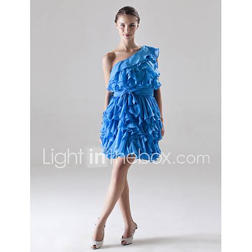 2011 Style A-line One Shoulder Short / Mini Elastic Satin Chiffon Cocktail Dress (FSF08307)