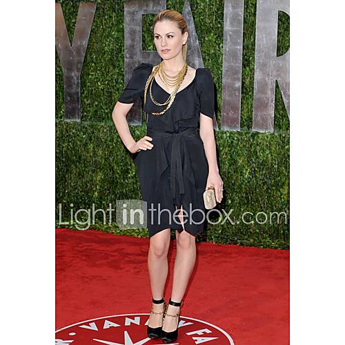 Anna Paquin Sheath/ Column Scoop Short/ Mini Taffeta  Cocktail Dress (FSM04358)