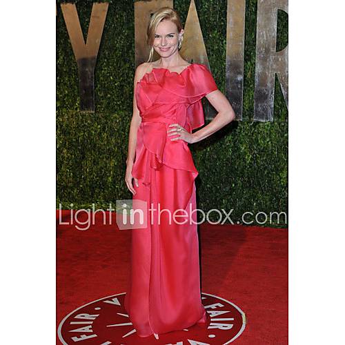 Kate Bosworth Sheath/ Column One Shoulder Sweep/ Brush Train Organza Satin Evening Dress (FSM04366)