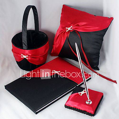 Elegant Wedding Collection Set In Bold Red And Black Satin 4 Pieces 