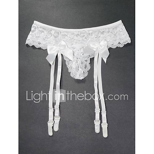 4 Straps Sexy Lace With Satin Ribbons Suspender Belts Thong Set Wedding 