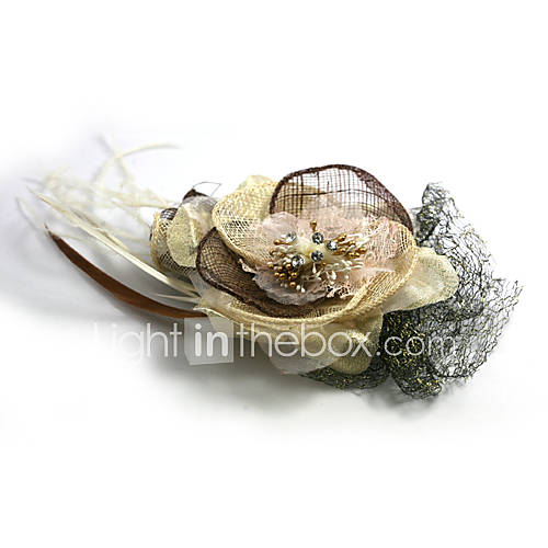 Gorgeous Flax Tulle With Feather Rhinestone Wedding Bridal Headpiece
