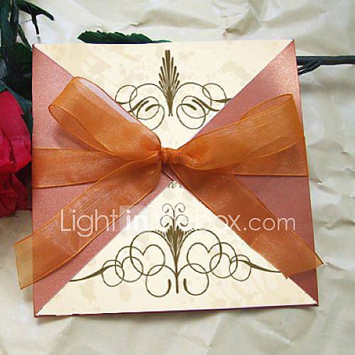 Formal Gold Wedding Invitation With Organza Bow Set of 60 US 4364