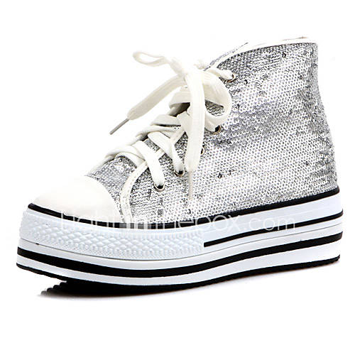 Fabric Upper Wedge Heel Closed Toe With Sequin Casual Shoes