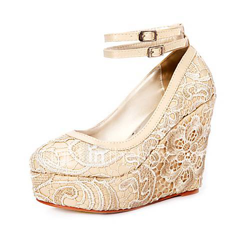Lace Upper Wedge Heel Closed Toe With Stitching Lace Party Evening Shoes 