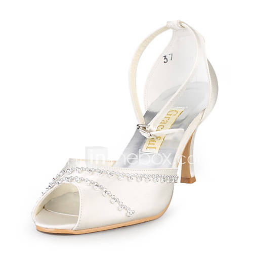 Satin Upper Stiletto Heel Sandals With Rhinestone Wedding Shoes More Colors