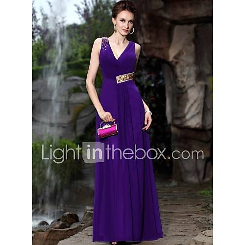 a-line / Princess V-Ausschnitt bodenlangen Chiffon mit Pailletten Abend / Ballkleid