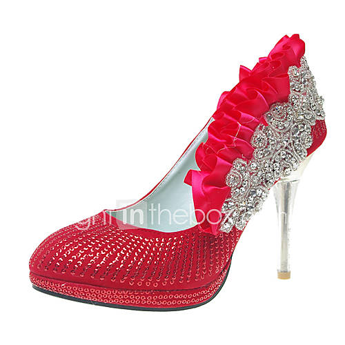 Handmade Leatherette Upper Stiletto Heel Closed Toe With Ruffles Sequin 