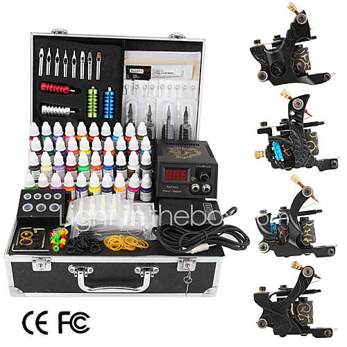 4 Cast Iron Tattoo Gun Kit for Lining and Shading 40 8ml Colors Included 