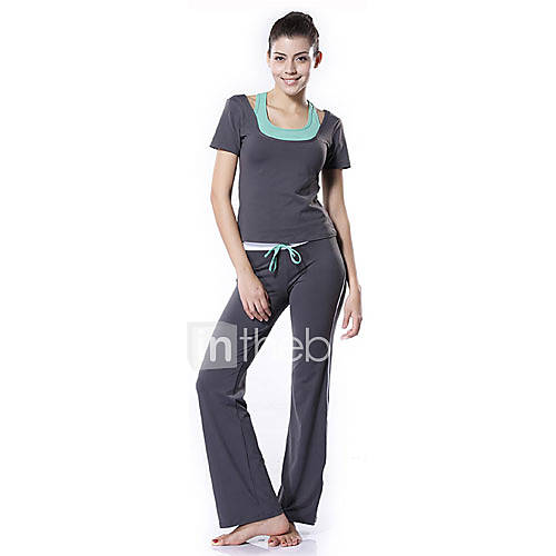 yogayf-poliestere yoga idoneit� indossare tuta (grigio scuro girocollo   gilet pantaloni di yoga sport)
