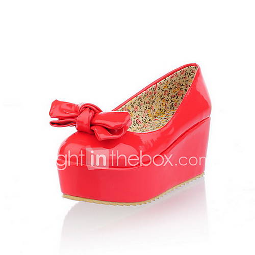 Leatherette Closed Toe Wedges With Bow More Colors US 4999