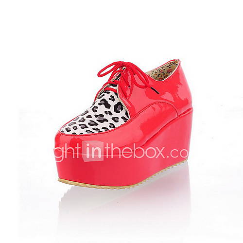 Leatherette Closed Toe Wedges With Laces Animal Print More Colors US 