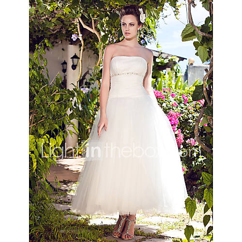 Ballkleid kn&ouml;chellangen Satin Brautkleid