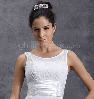 Sheath/ Column Scoop Tea-length Satin Chiffon Wedding Dress
