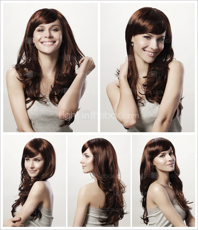 Capless Long Body Wave Brown Synthetic Wig Side Bang Capless Long Body Wave Brown Synthetic Wig Side Bang