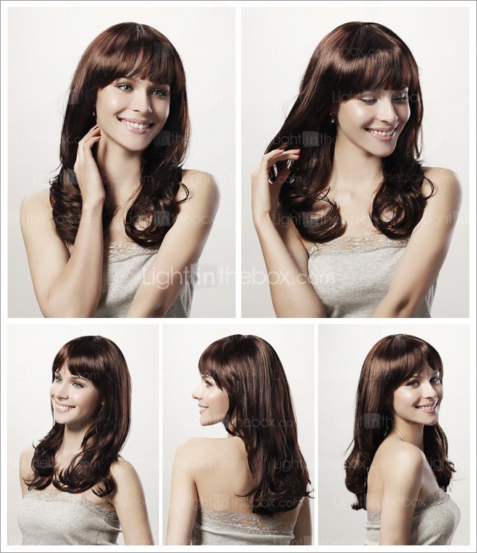 Capless Long Curly Brown Synthetic Wig Full Bang Capless Long Curly Brown Synthetic Wig Full Bang