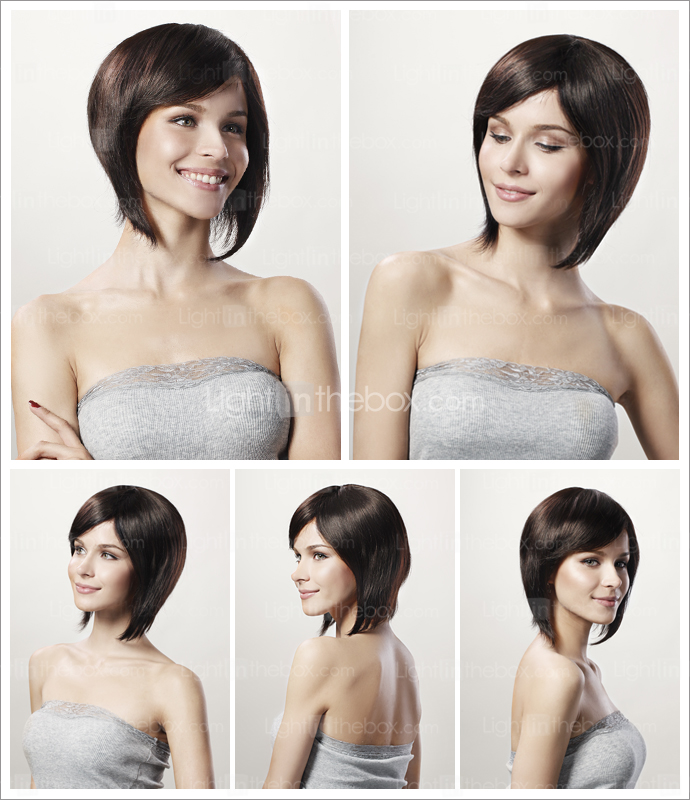 capless curto bob preto 100% huamn cabelo estrondo lado peruca