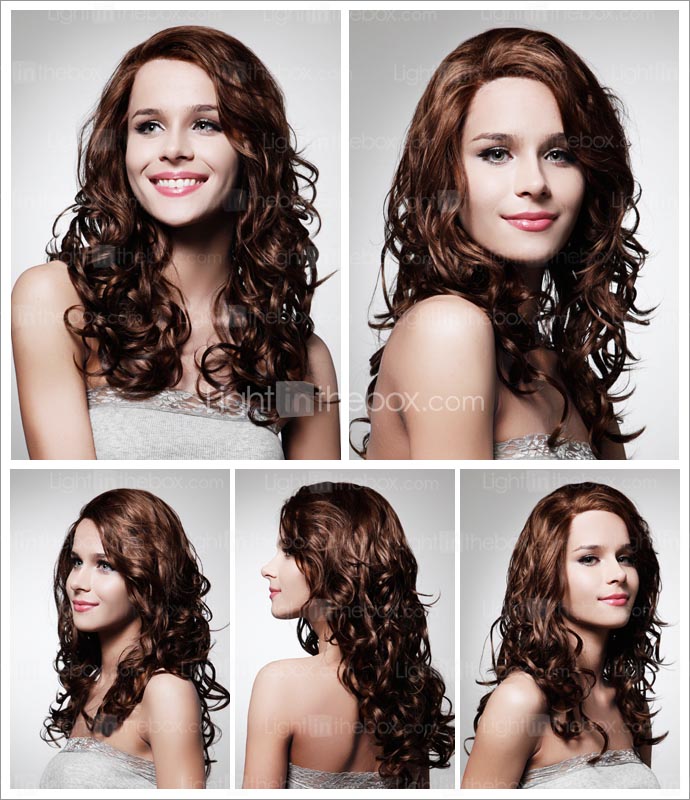 lace front lange hoogwaardig synthetisch donkerbruin krullend haar pruik