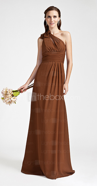 Sheath/Column One Shoulder Floor-length Chiffon Bridesmaid Dress
