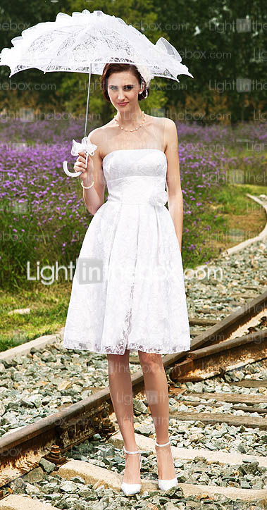 A-line Strapless Knee-length Satin Wedding Dress 